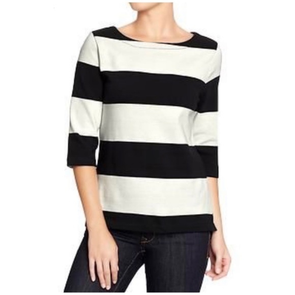 Black Striped Heavyweight Boatneck Top Old Navy - Picture 1 of 3